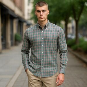 polo ralph lauren shirt men 16.5/L regent custom fit check green red long sleeve